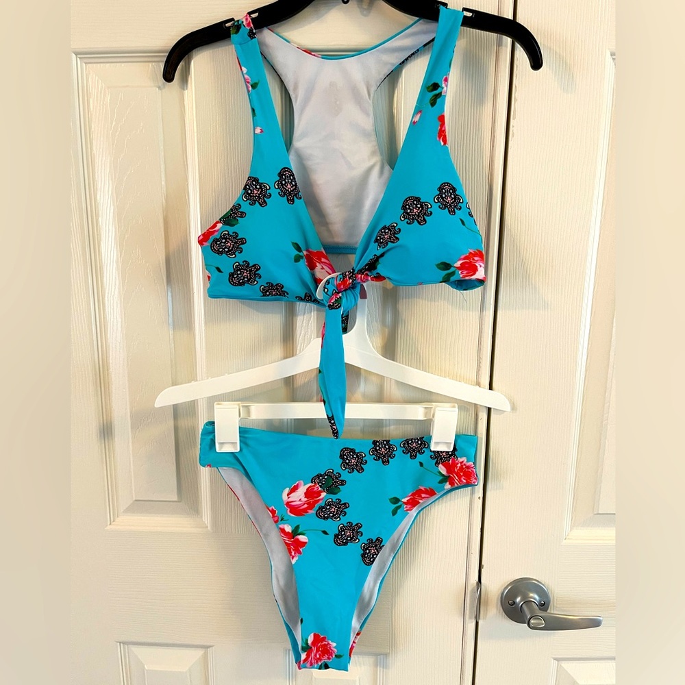 Blue Floral V Cut Bikini